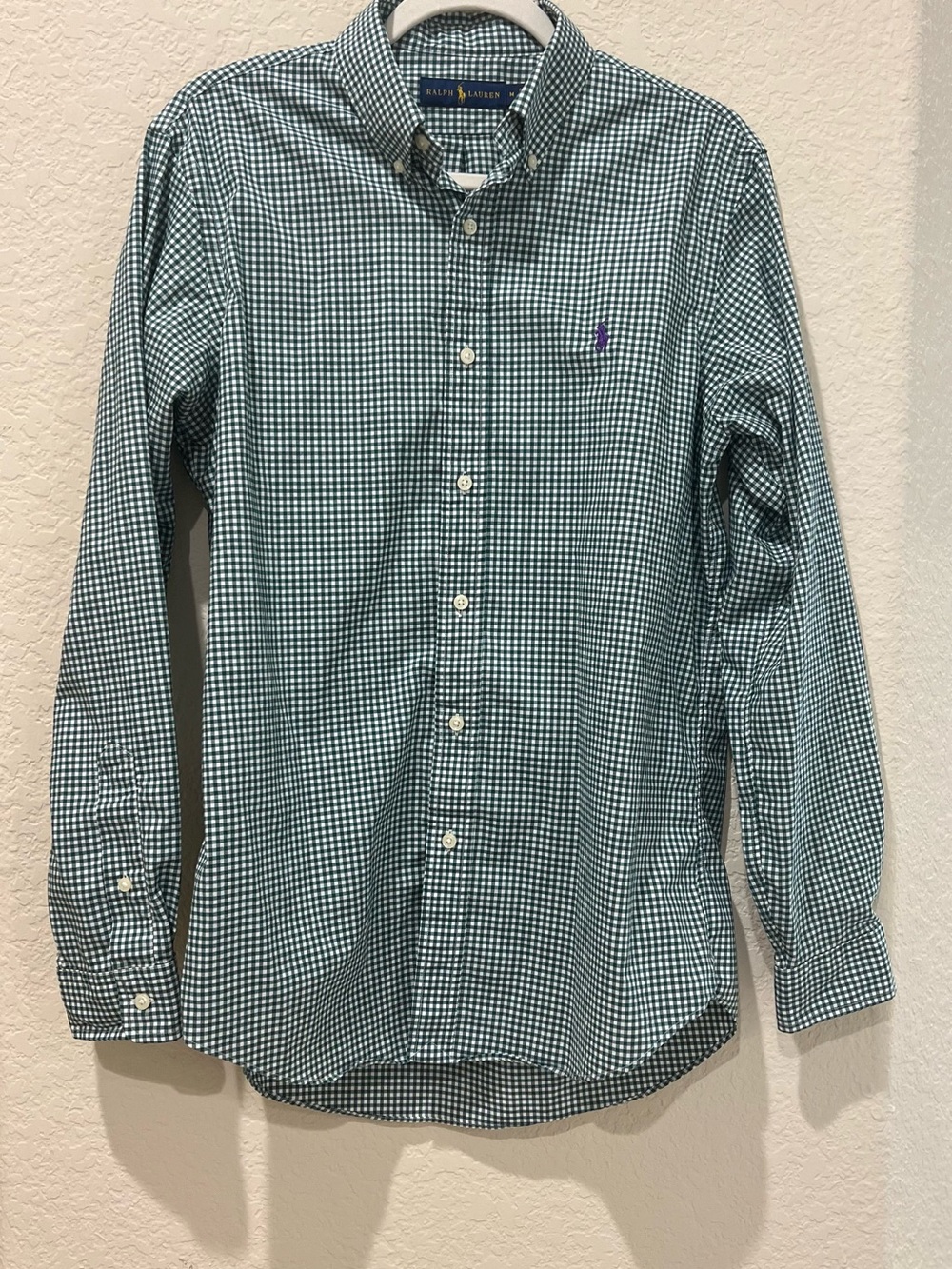 Ralph Lauren Men’s Green and White Gingham Button-Down Shirt | Medium